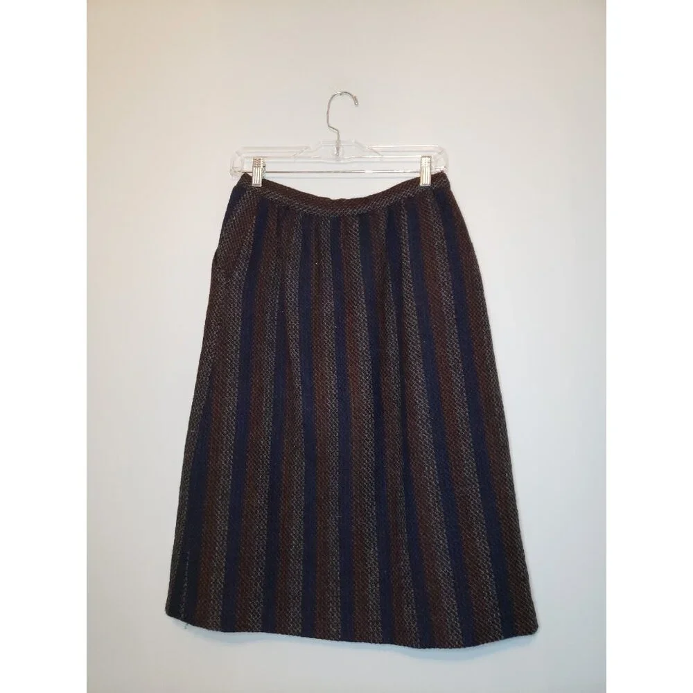 VTG Ms Behave Womens 10 Skirt Midi Length 100% Wool Lined Stripe Dark Academia - Picture 2 of 7